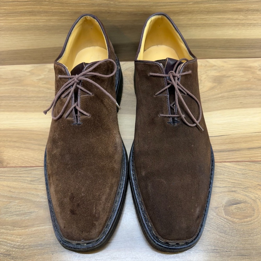 Heschung FLAWED Whole Cut Mens UK 10 US 11 Derby Brown Suede Square Toe